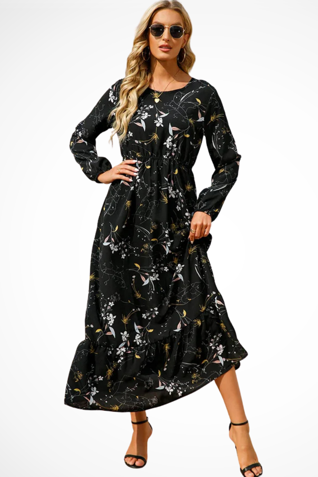 Womens Floral Maxi Summer Dress Long Sleeve Five Color
