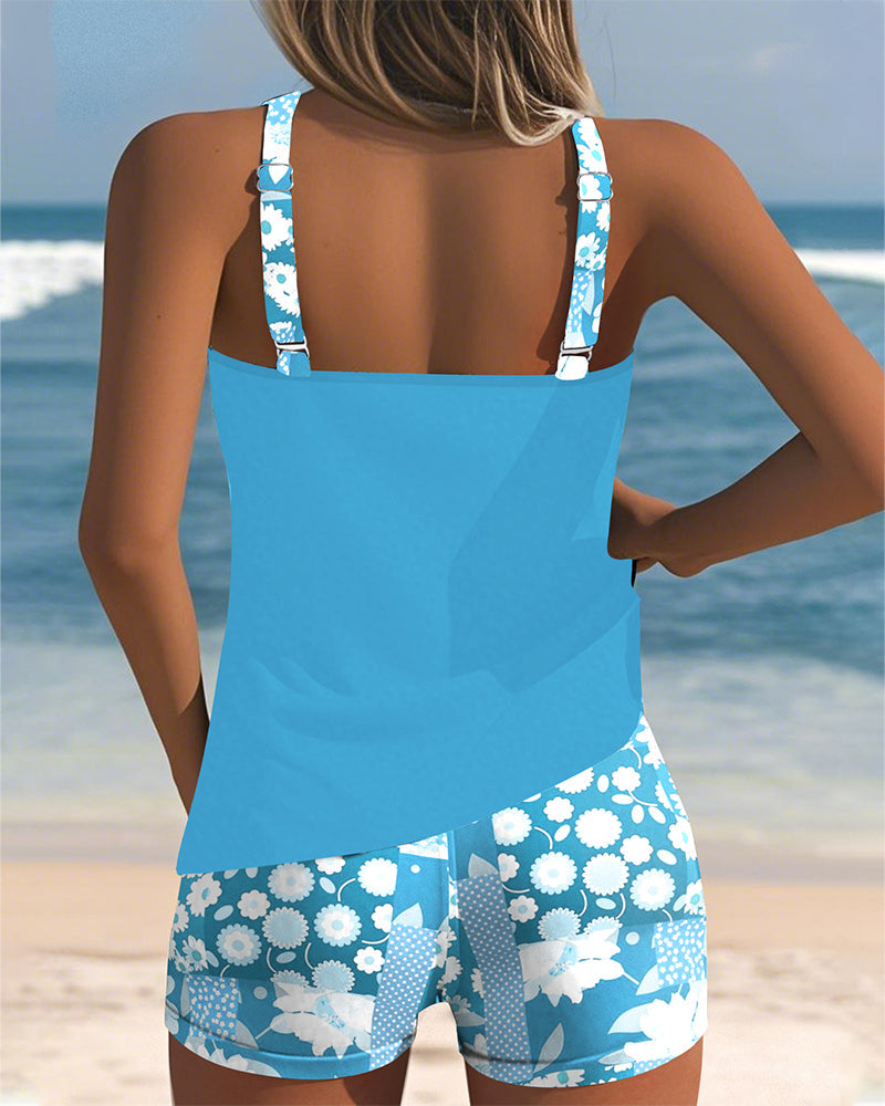 Two-Piece Swimsuit Floral Tank Shorts