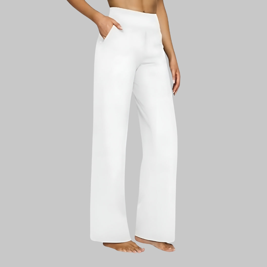 Soft Jersey Trousers Straight Leg Elastic Waist Pockets