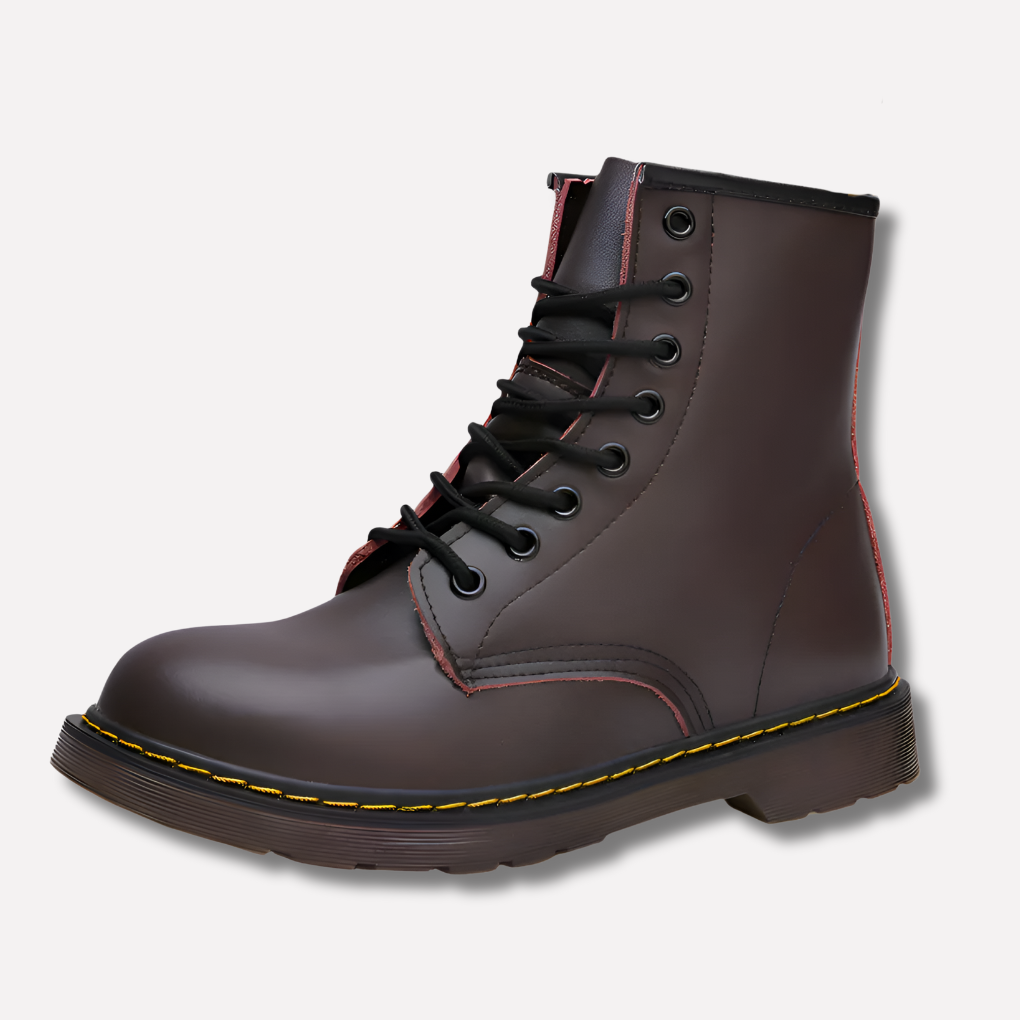 Lace Up Boots Ankle Leather Block Heel Round Toe Women's