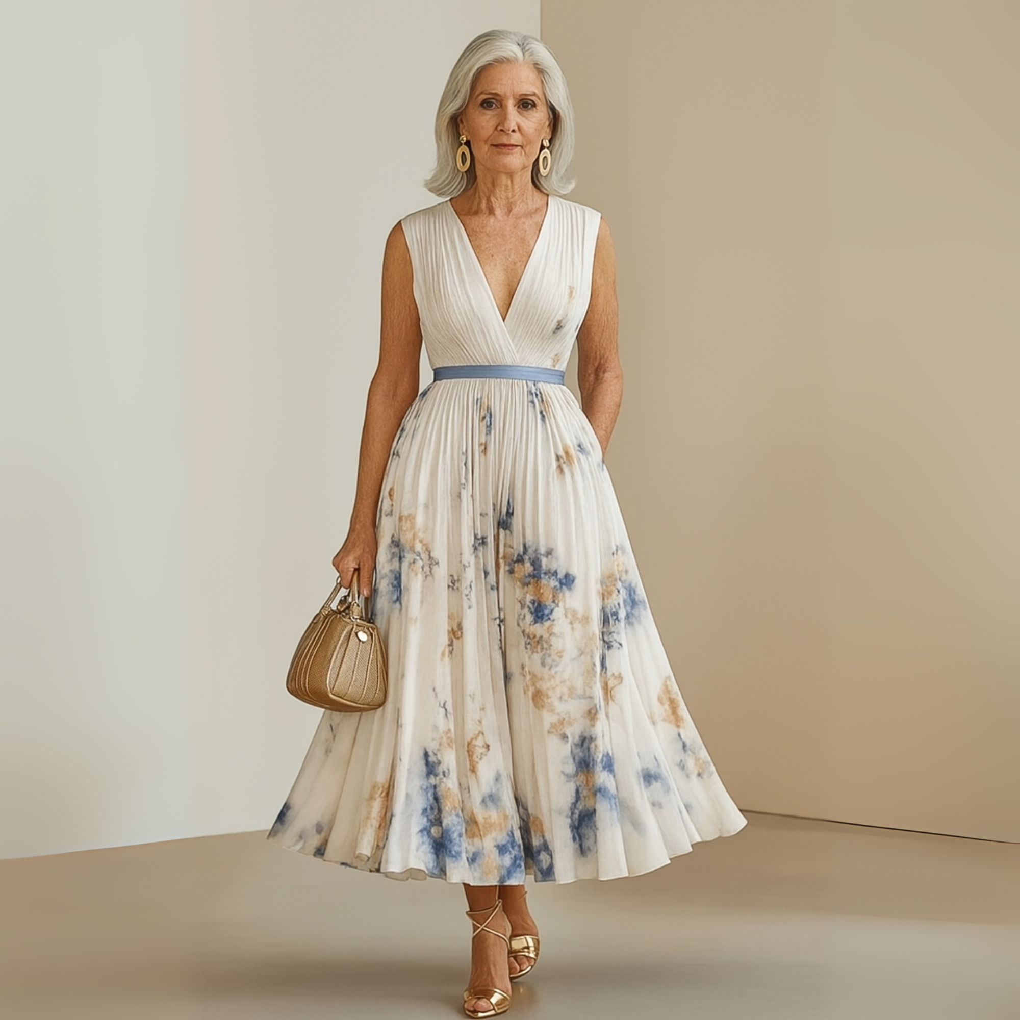 Flowy Sleeveless Maxi Dress V-Neck