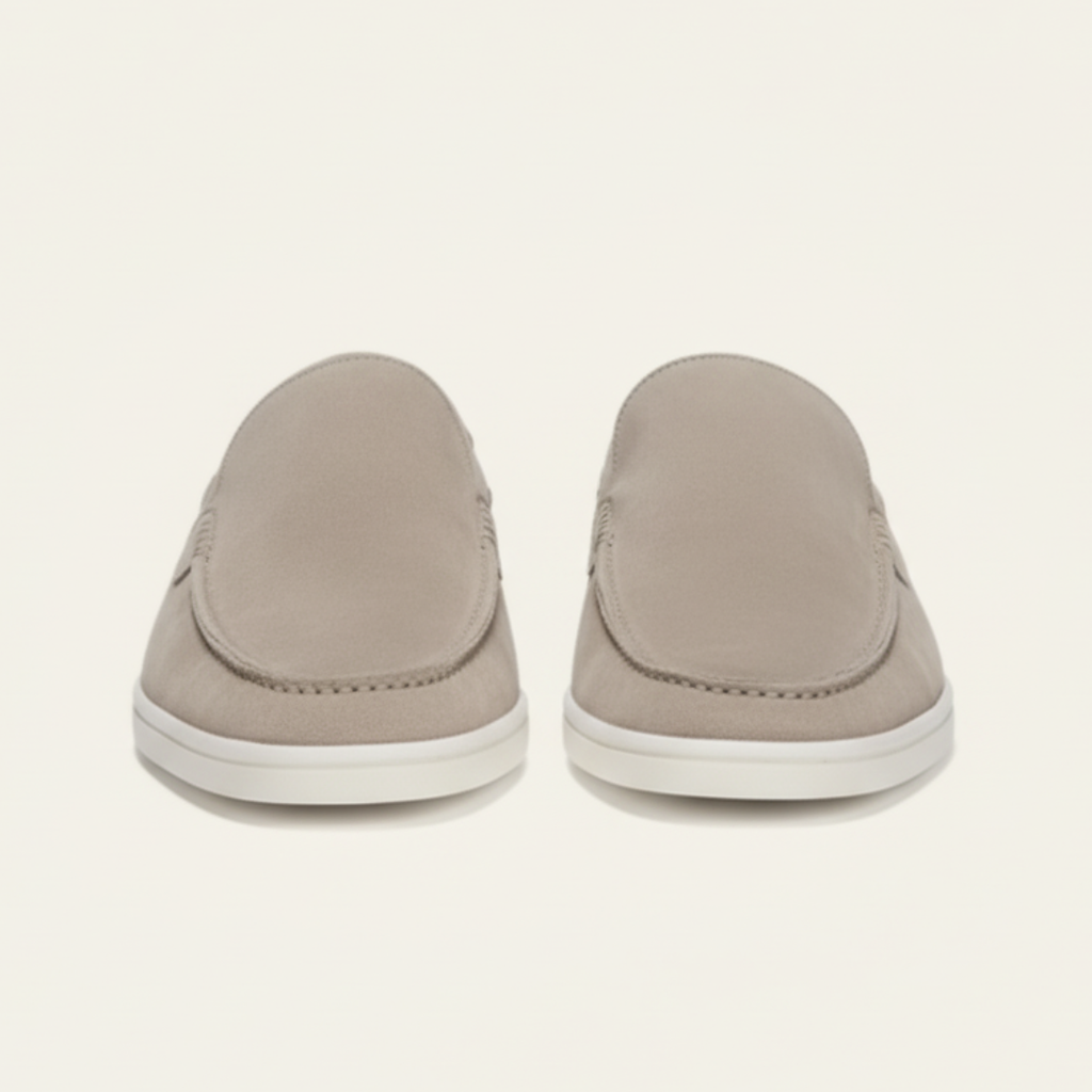 Suede Slip-On Loafers — Minimalist Taupe Shoes with Rubber Sole for Fall