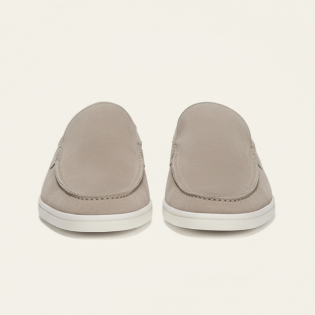 Suede Slip-On Loafers — Minimalist Taupe Shoes with Rubber Sole for Fall