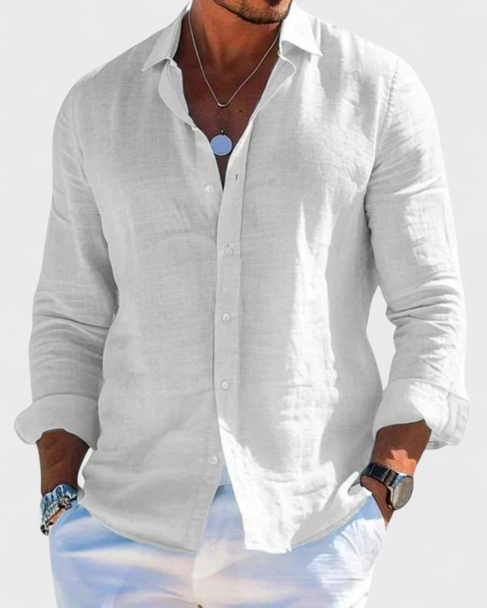Mens Linen Shirt Long Sleeve Five Color