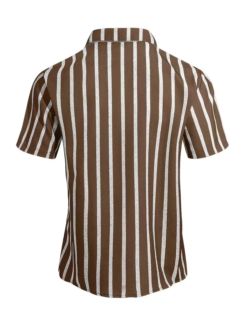 Mens Short Sleeve V Neck Stripe Shirt
