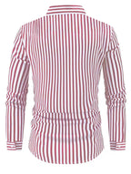 Mens Vertical Stripe Dress Shirt Mandarin Collar