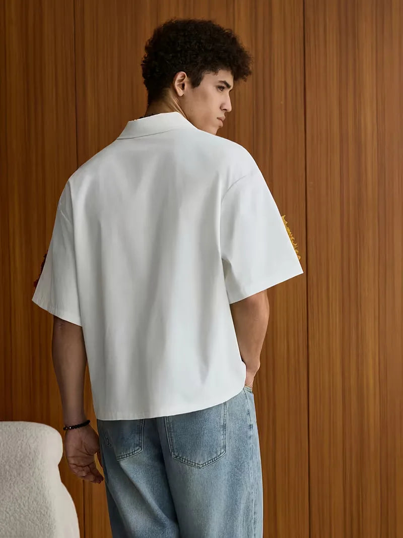 Mens Short Sleeve Patchwork Shirt