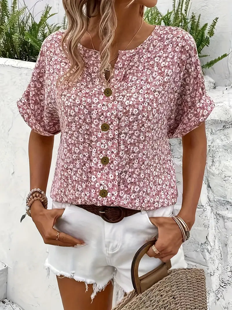 Floral Print Blouse Button-Up