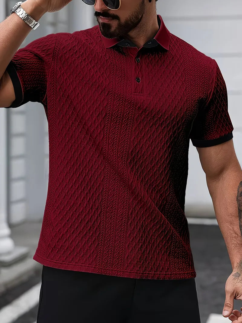 Mens V Neck Polo Jacquard Pattern