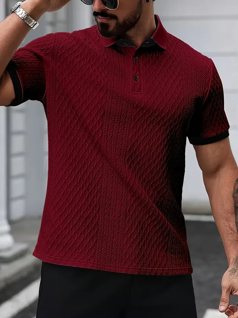 Mens V Neck Polo Jacquard Pattern