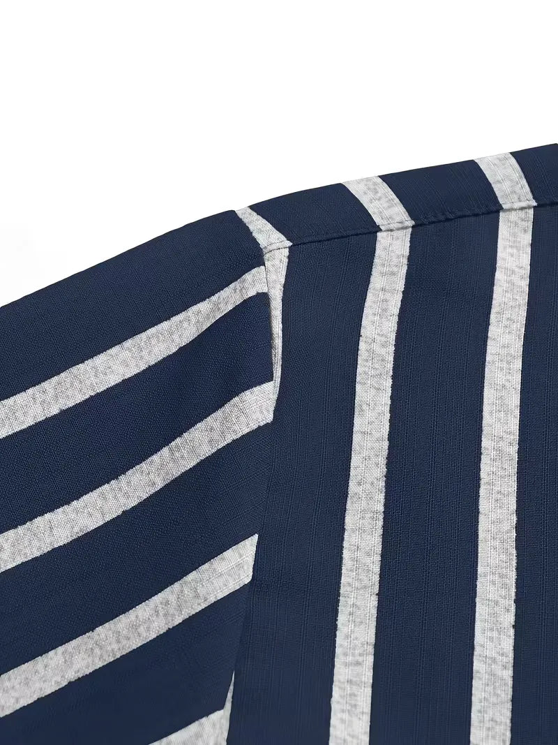 Mens Short Sleeve V Neck Stripe Shirt