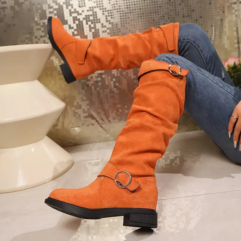 Tall Premium Boots Block Heel Round Toe Knee High Women's