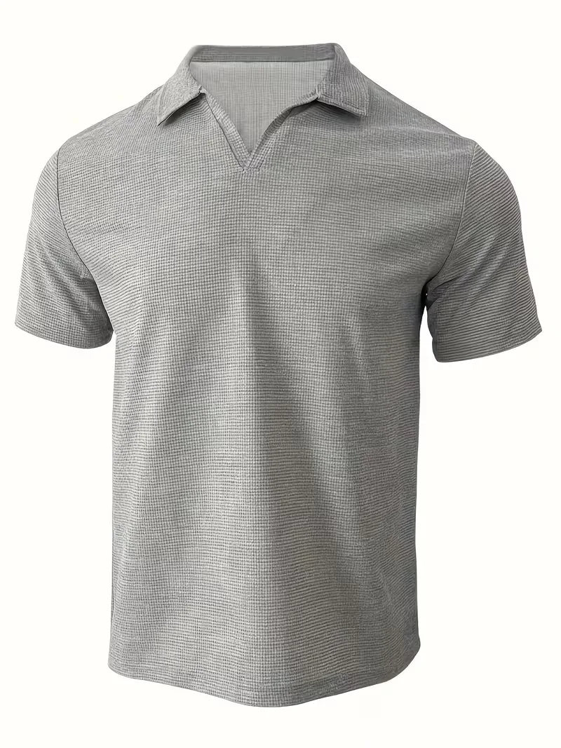 Mens Short Sleeve V Neck Waffle Polo
