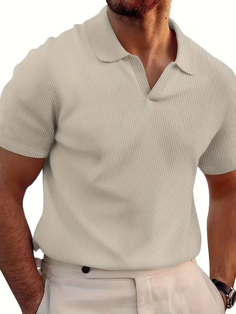 Mens Short Sleeve V Neck Waffle Polo