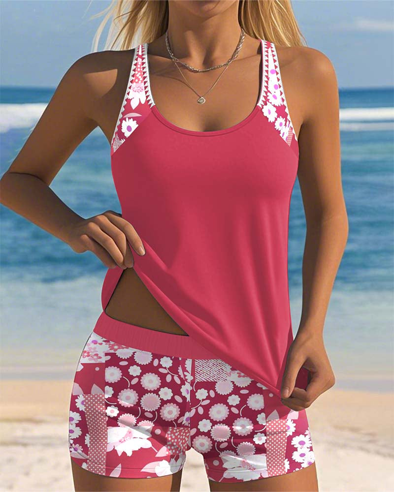 Two-Piece Swimsuit Floral Tank Shorts