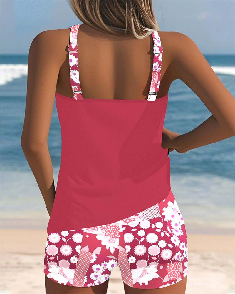 Two-Piece Swimsuit Floral Tank Shorts