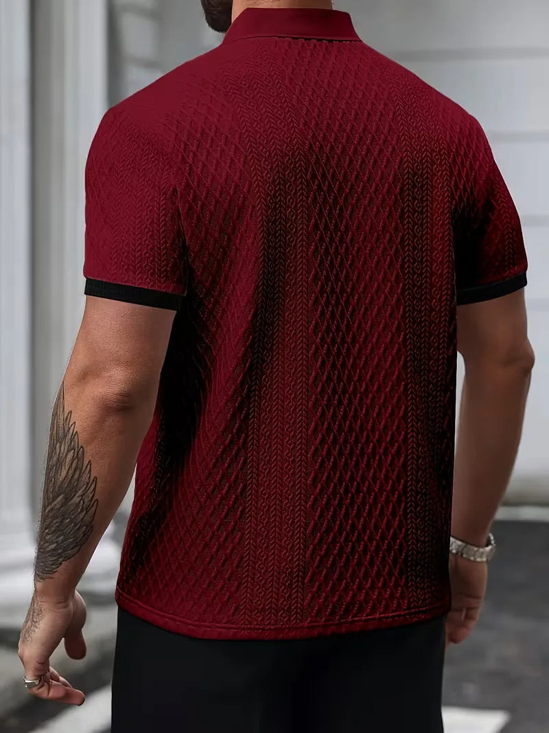 Mens V Neck Polo Jacquard Pattern