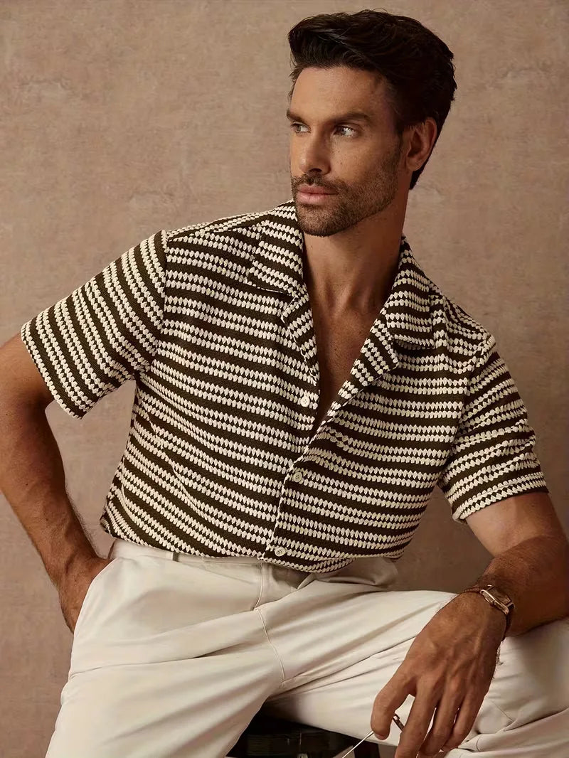 Mens Short Sleeve Jacquard Stripe Shirt