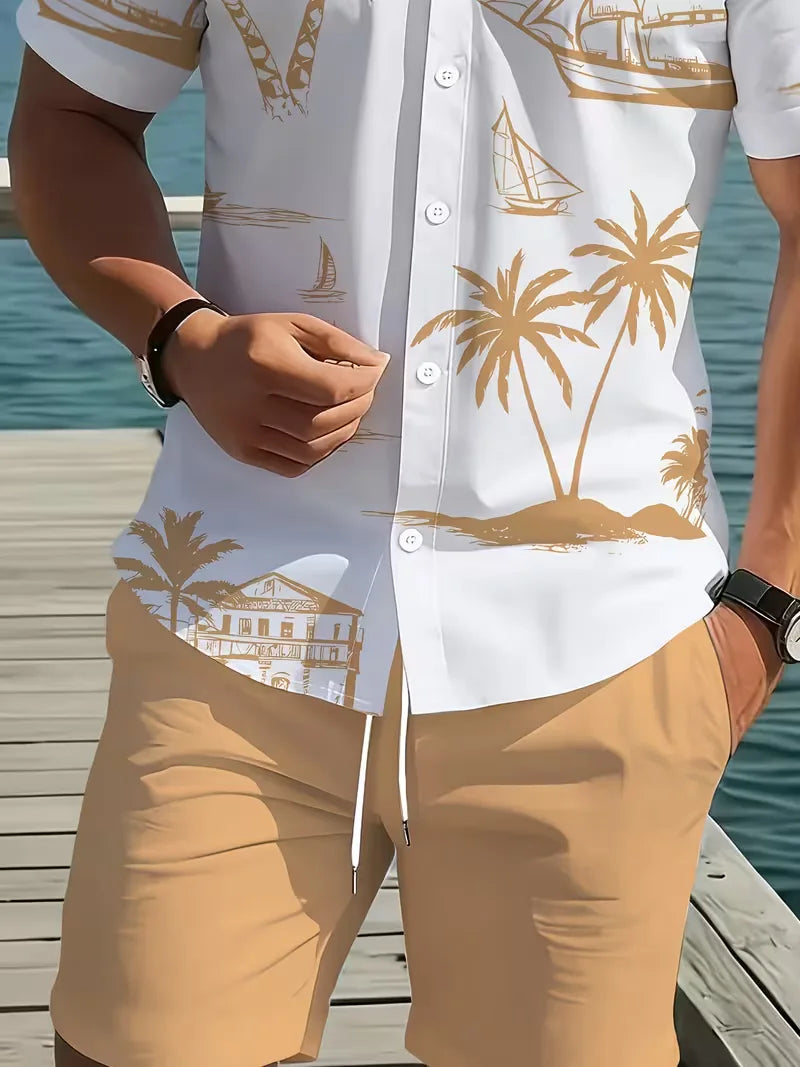 Mens Tropical Print Shirt and Shorts Set