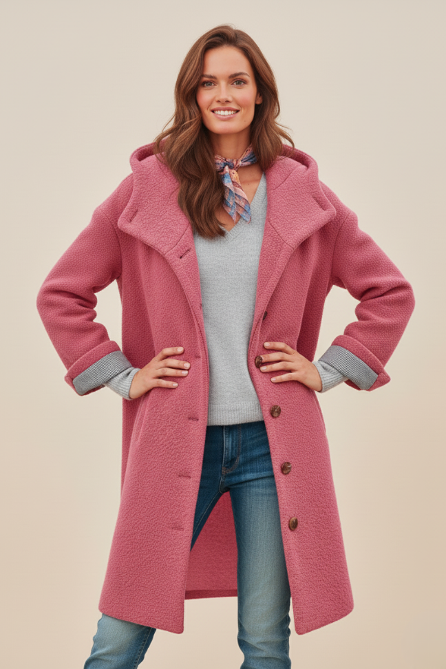Fall Wool Blend Oversized Coat — Button-Front Hooded Outerwear