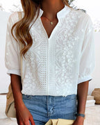 V-Neck Puff Sleeve Blouse Lightweight