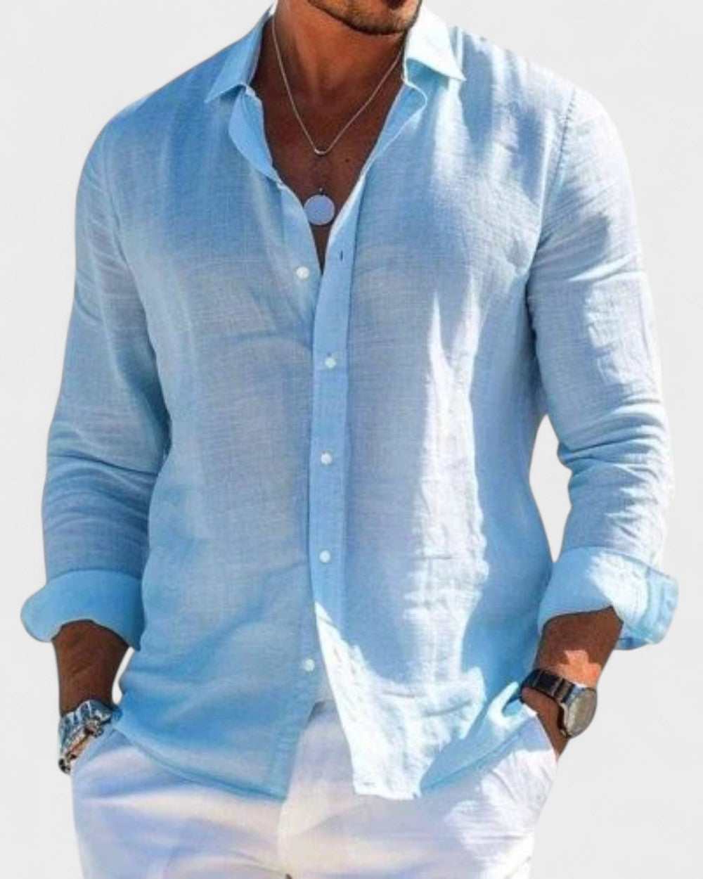 Mens Linen Shirt Long Sleeve Five Color