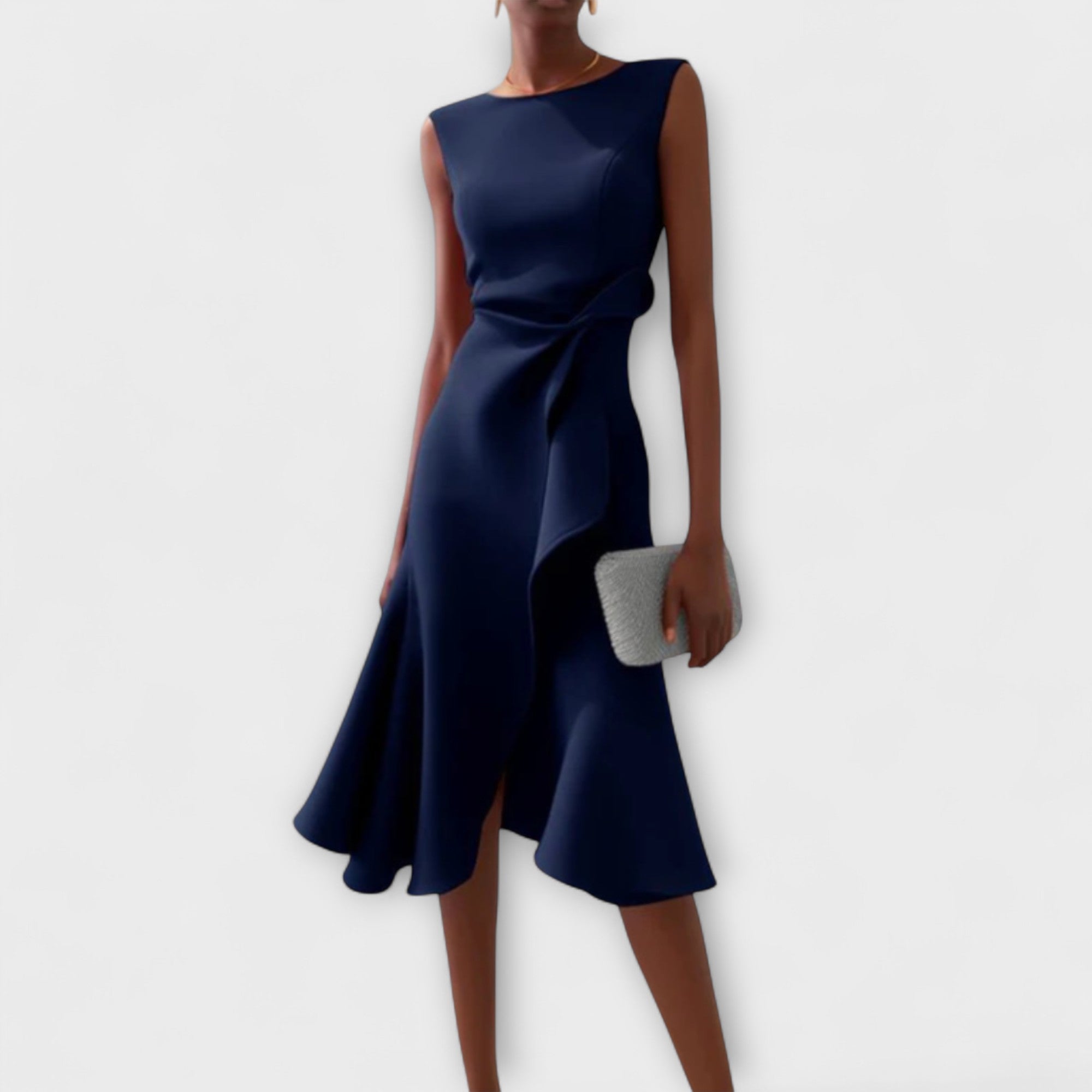 Draped Asymmetric Midi Dress Sleeveless