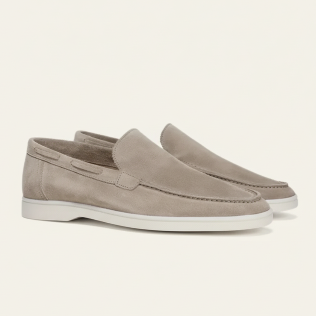 Suede Slip-On Loafers — Minimalist Taupe Shoes with Rubber Sole for Fall
