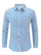 Mens Vertical Stripe Dress Shirt Mandarin Collar