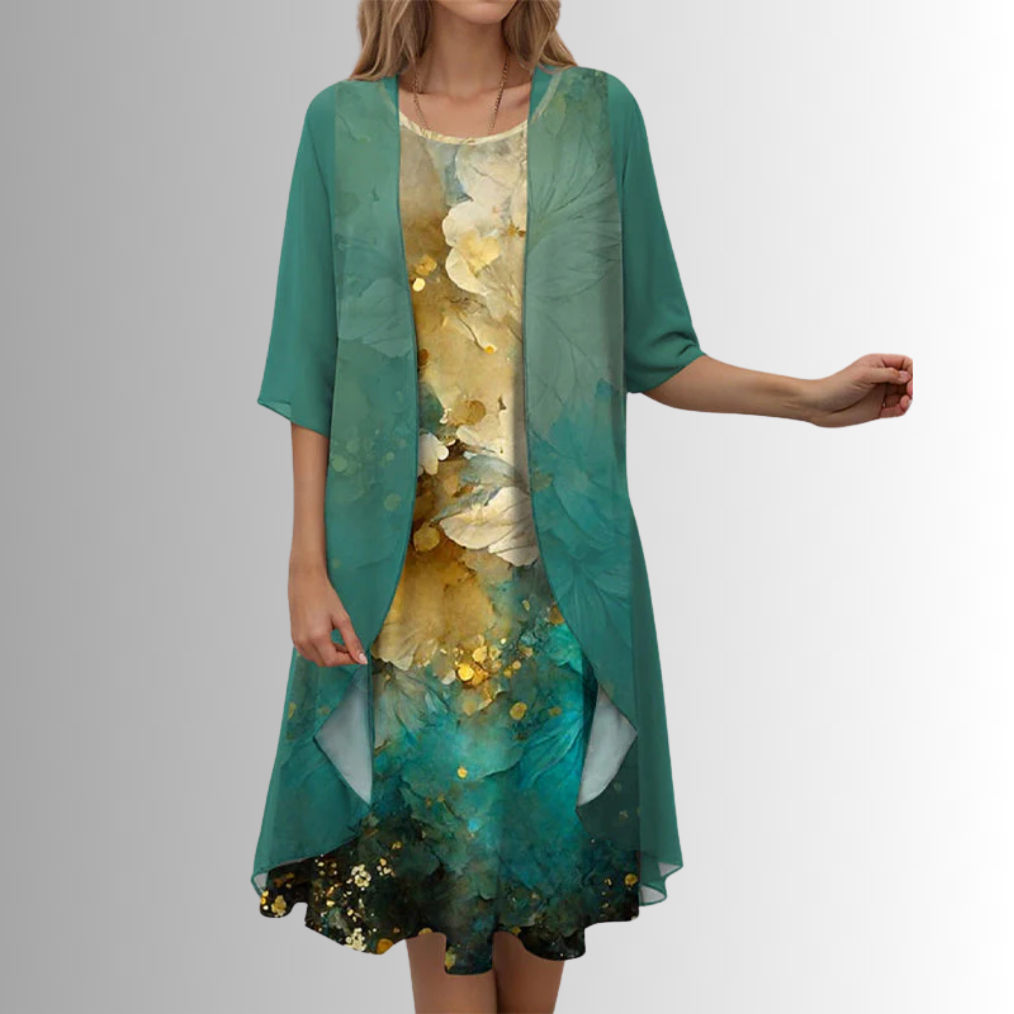Two-Piece Set Short Sleeve Blouse Dress