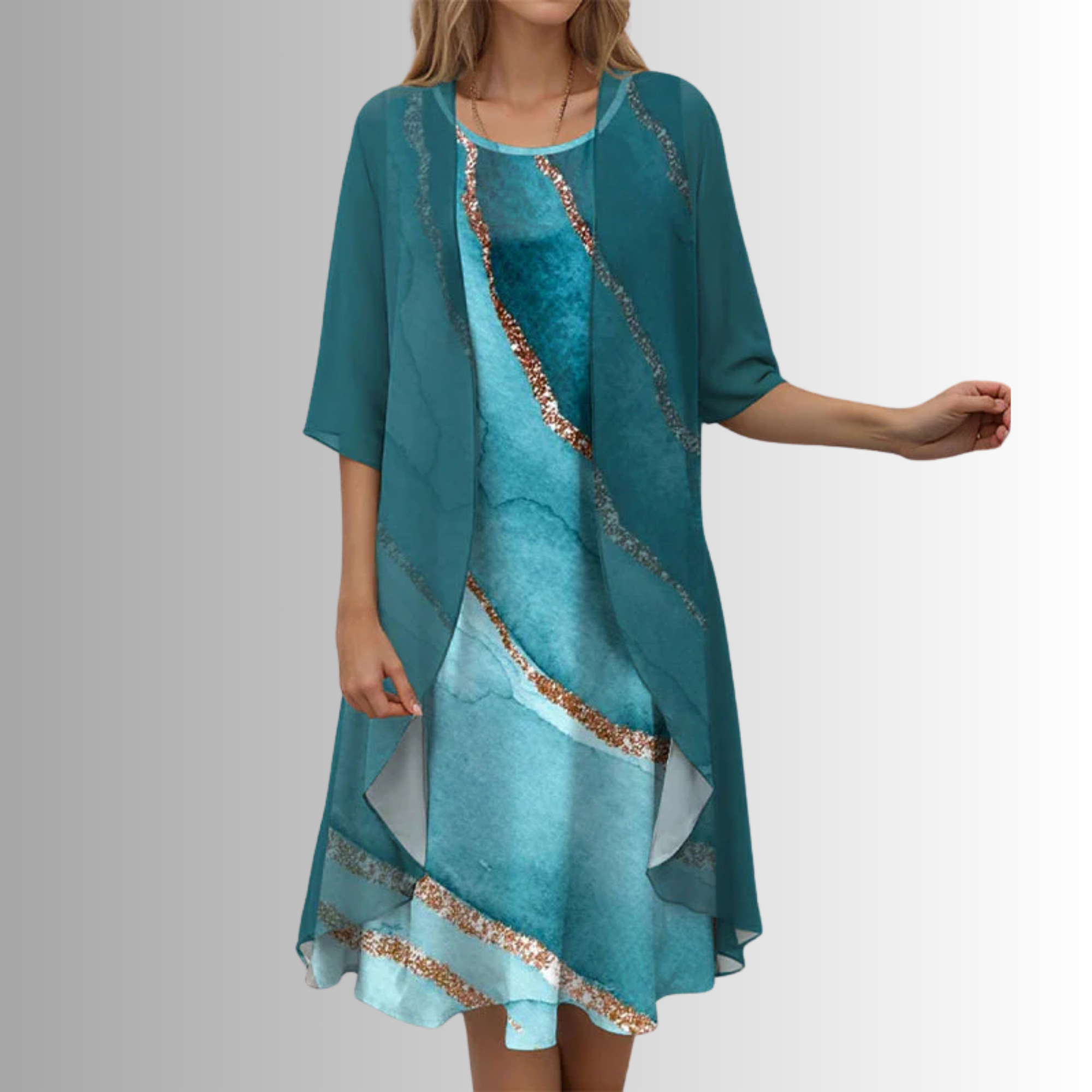 Two-Piece Set Short Sleeve Blouse Dress