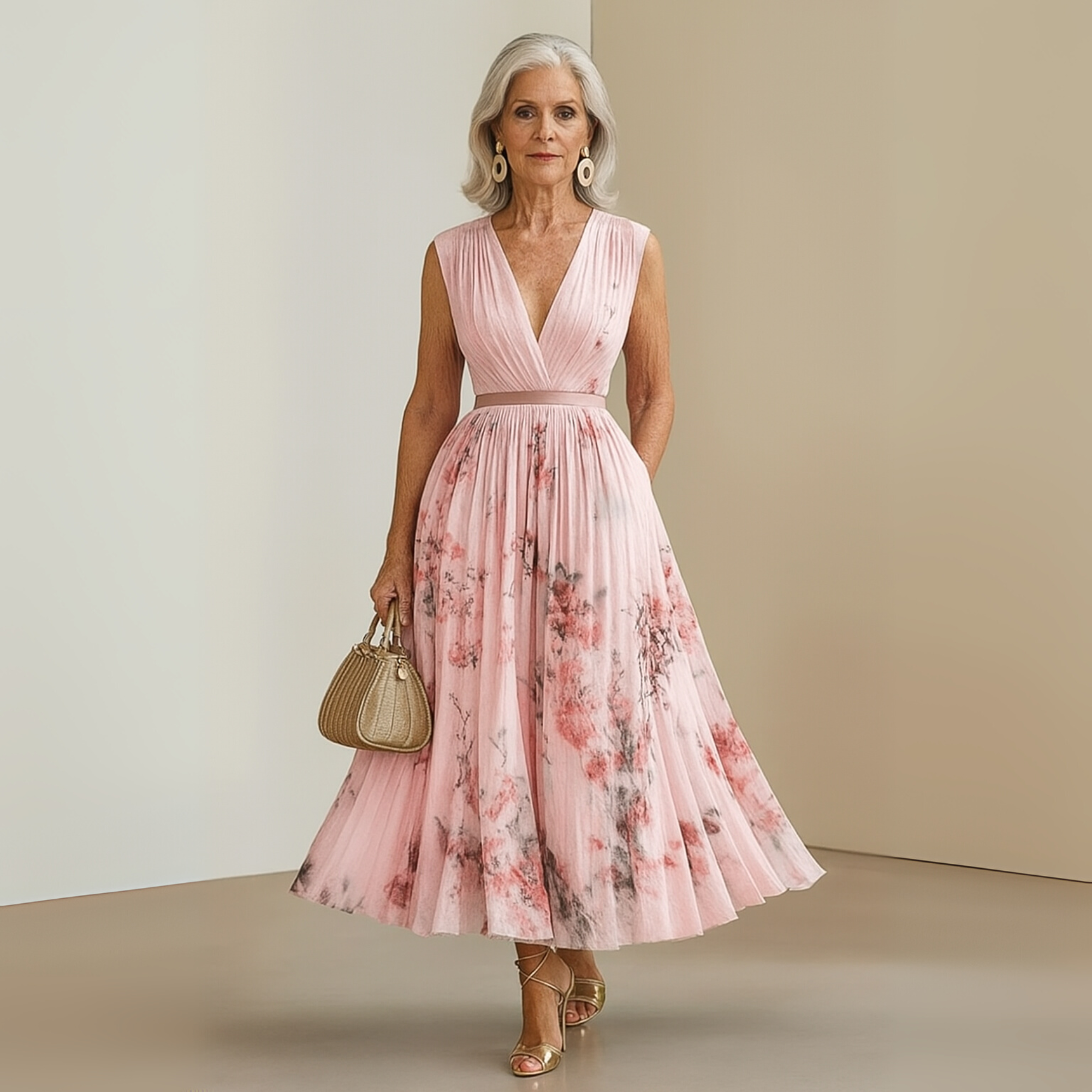 Flowy Sleeveless Maxi Dress V-Neck