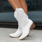 Leather Knee High Boots Block Heel Side Zip Elegant