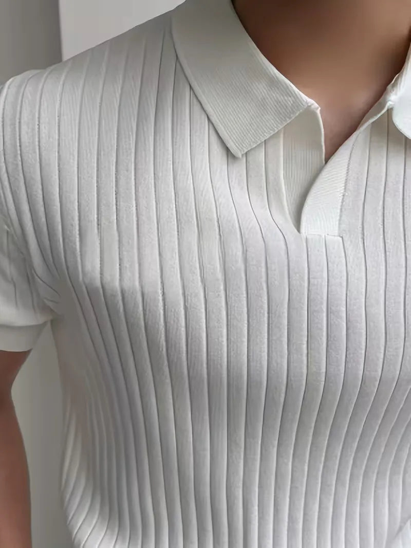 Mens V Neck Ribbed Texture Polo