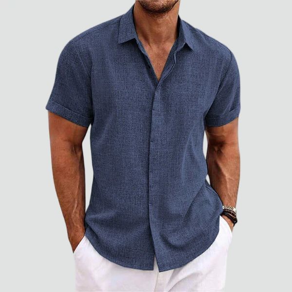 Mens Linen Shirt Short Sleeve Summer Five Color