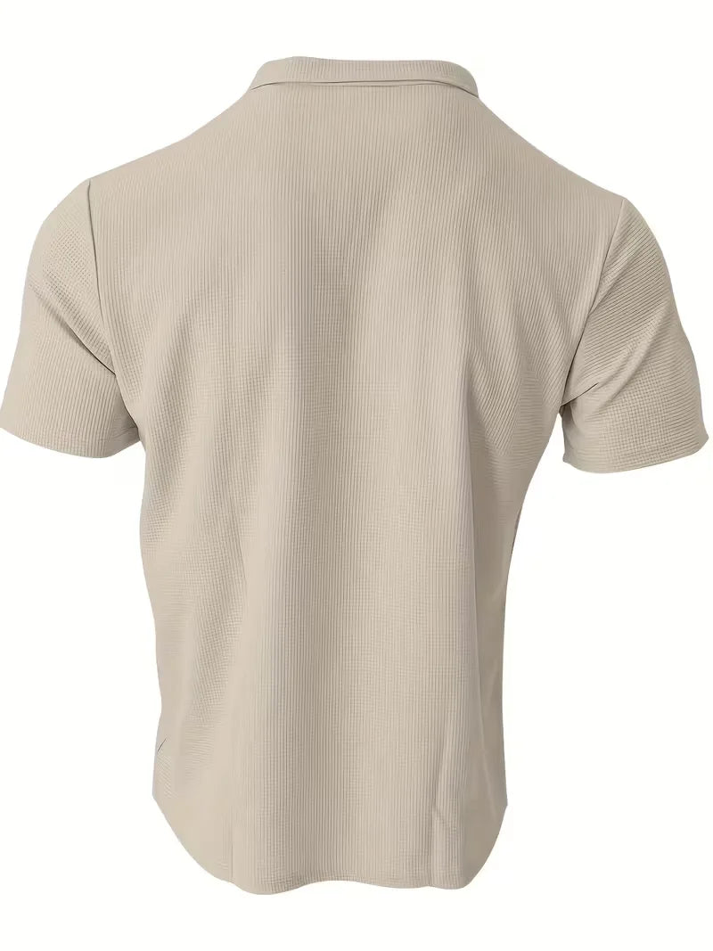 Mens Short Sleeve V Neck Waffle Polo