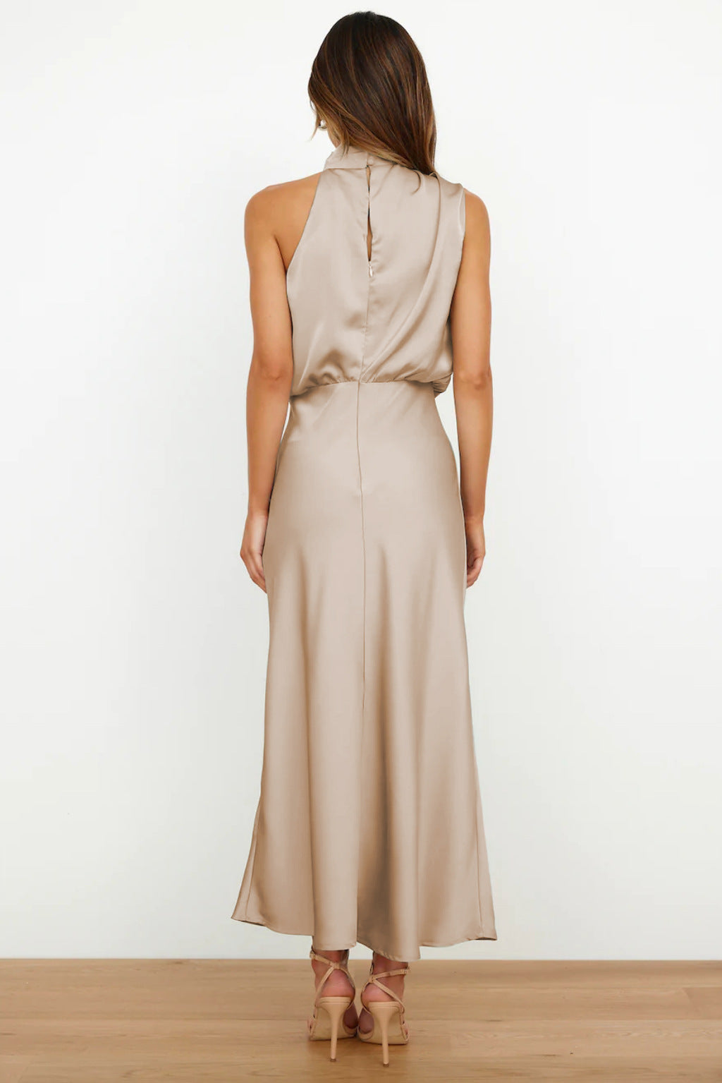 Womens Satin Halter Midi Dress