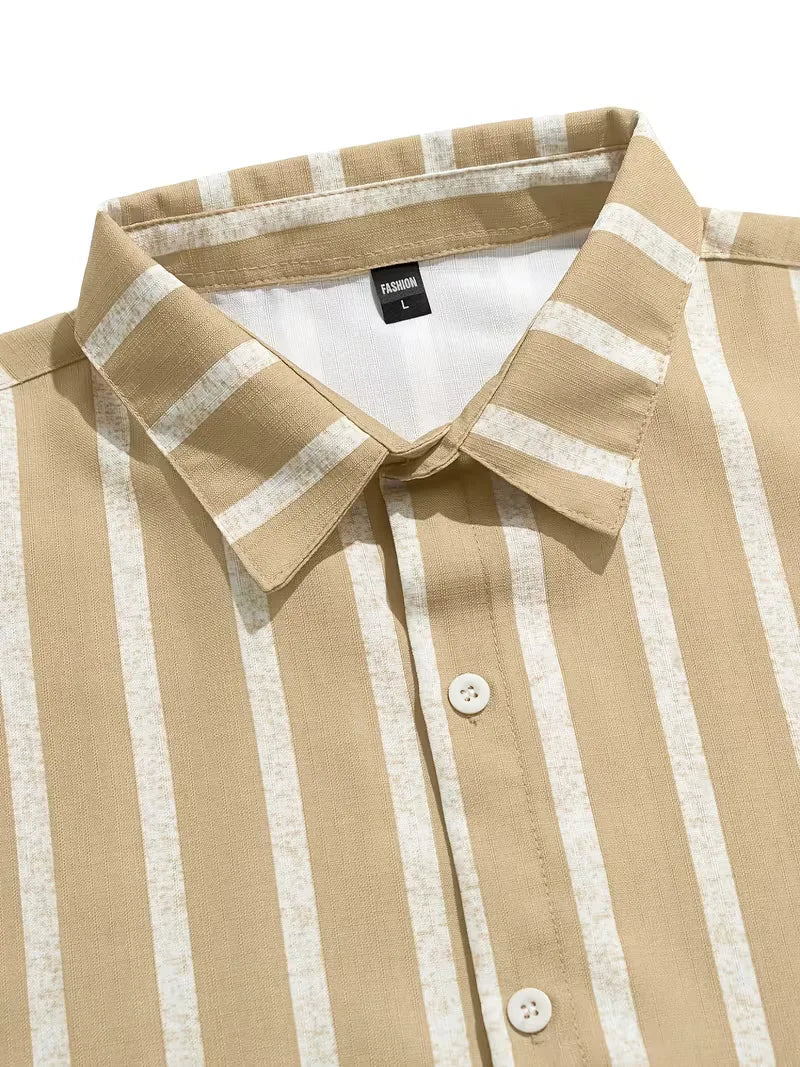 Mens Short Sleeve V Neck Stripe Shirt