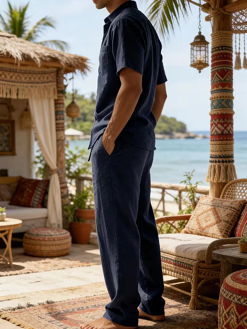 Mens Summer Linen Set Short Sleeve
