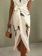Wrap Dress V-Neck Flutter Sleeve Ribbon Belt Floral