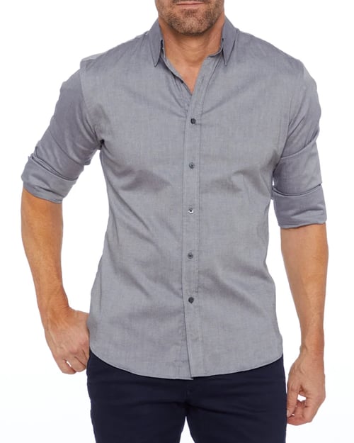 Mens Oxford Shirt Slim Fit Stretch Zip Closure Five Color