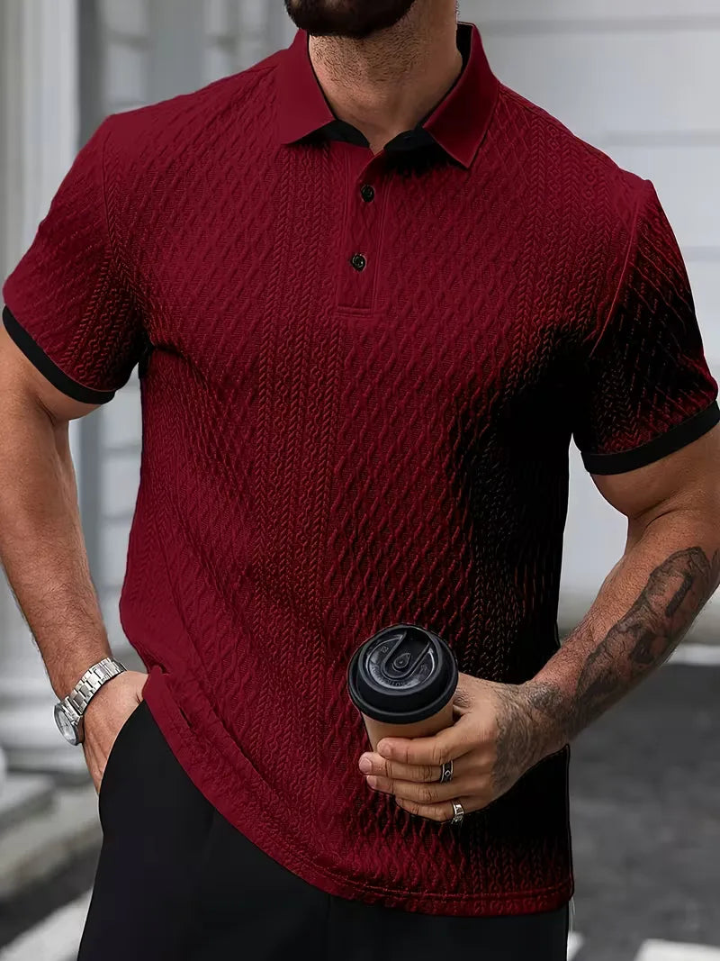 Mens V Neck Polo Jacquard Pattern