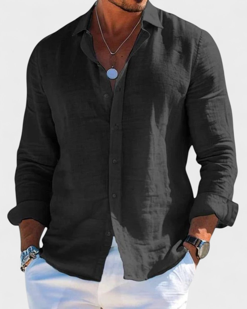 Mens Linen Shirt Long Sleeve Five Color