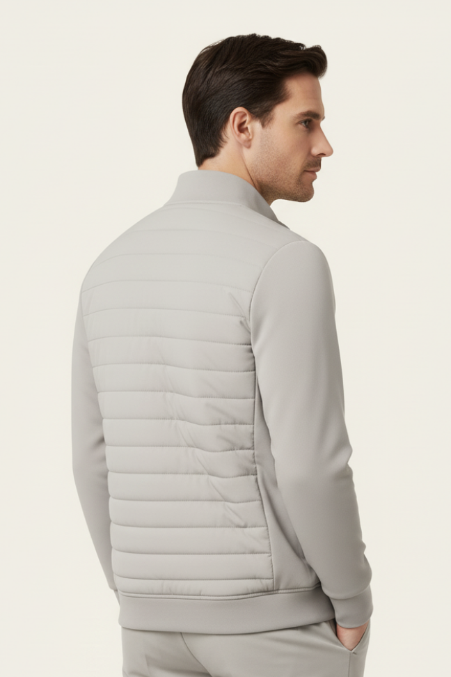 Fall Quilted Zip Jacket — Lightweight Padded Bomber with Ribbed Trim