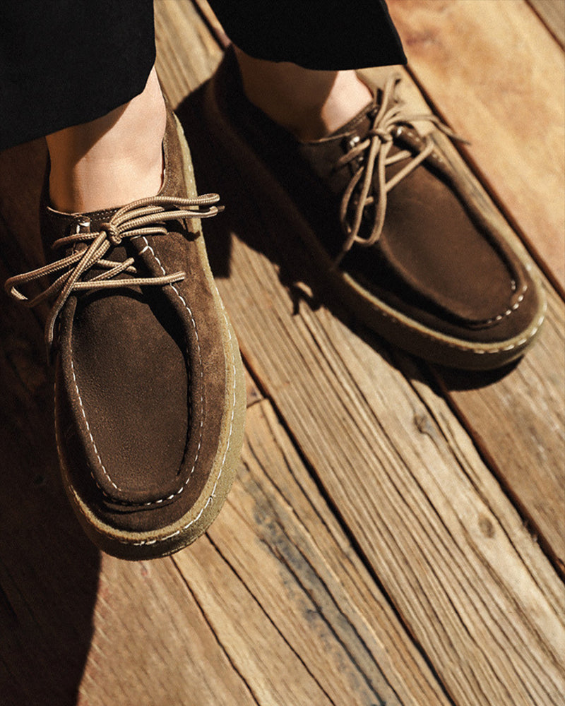 Mens Suede Moccasin Lace Up Crepe Sole Three Color