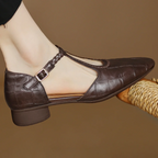 Leather Mary Jane Shoes Braided T-Strap Low Heel