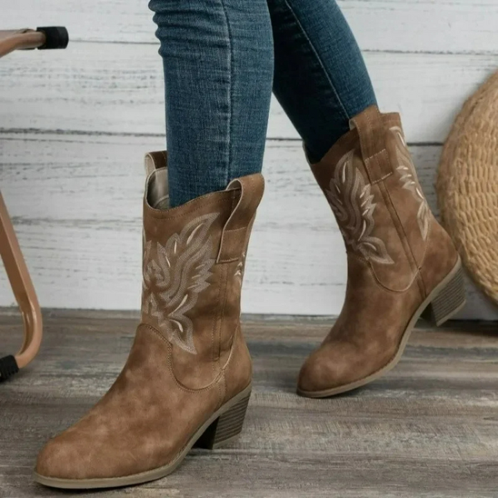 Ankle Cowboy Boots Western Block Heel Round Toe Women's