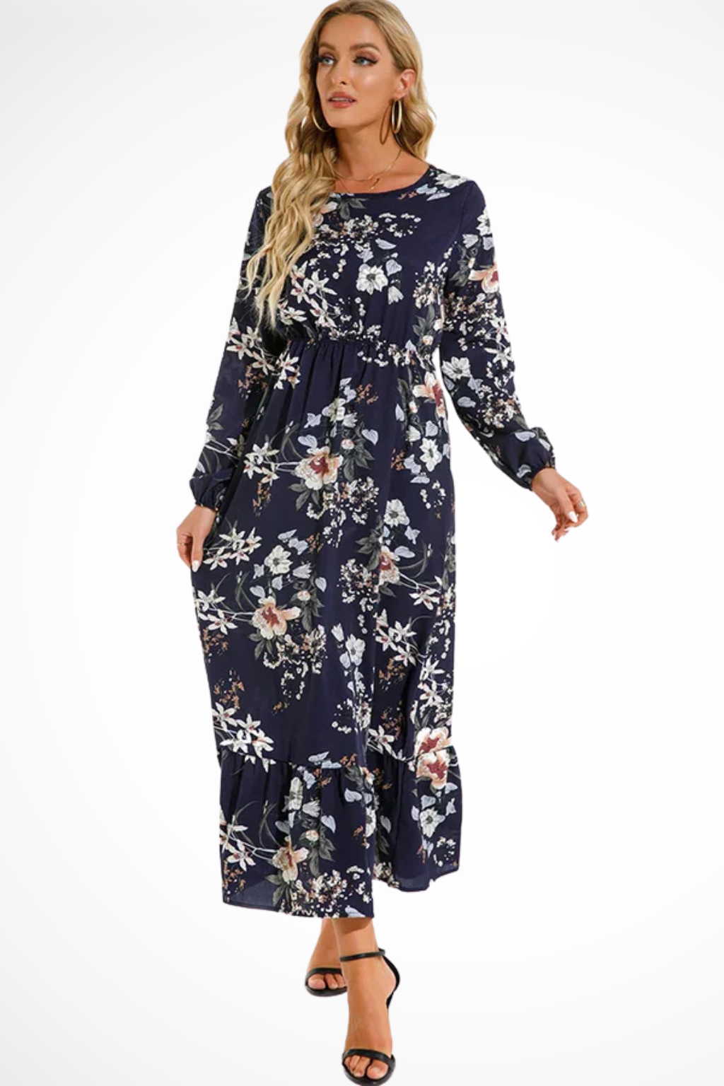 Womens Floral Maxi Summer Dress Long Sleeve Five Color