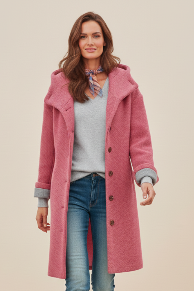 Fall Wool Blend Oversized Coat — Button-Front Hooded Outerwear