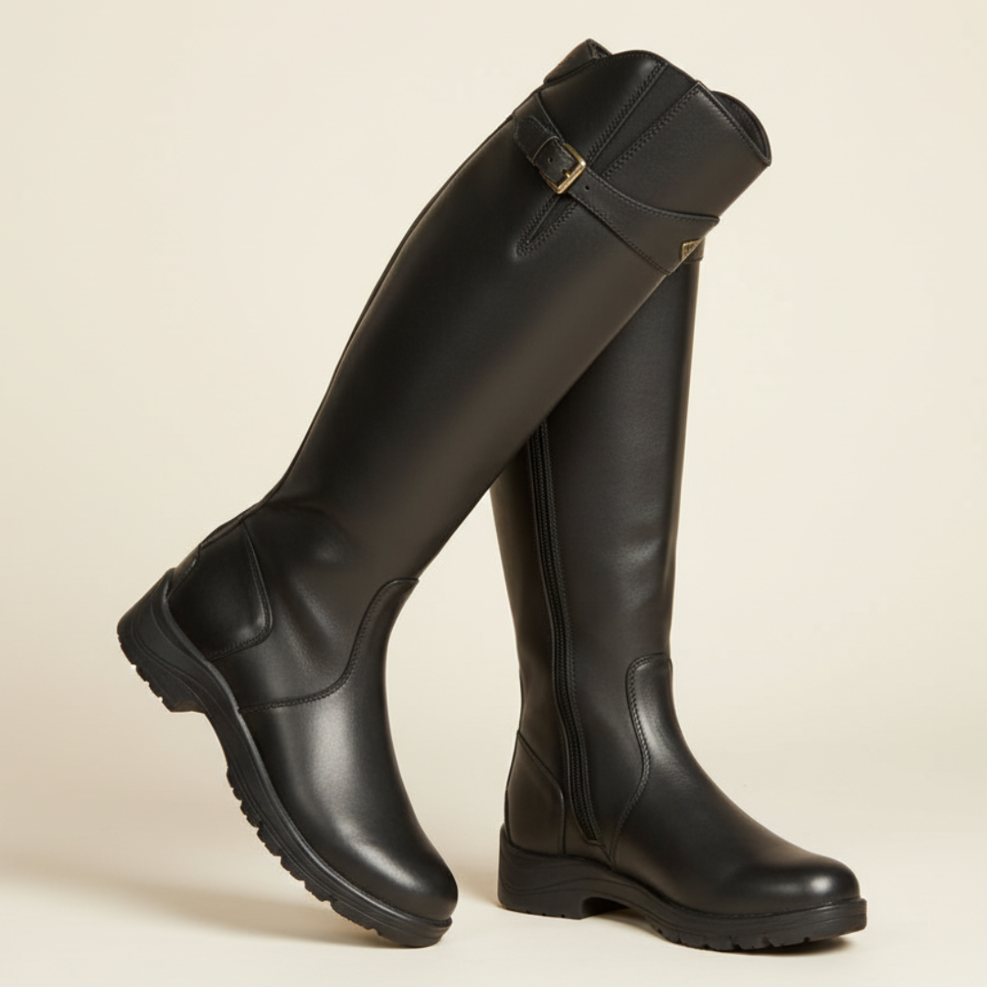 Fall Riding Knee-High Boots — Waterproof Buckle Detail Outdoor Design